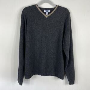 Old Navy Sweater Men's Large Gray 100% Lambswool Vintage 90's V-Neck